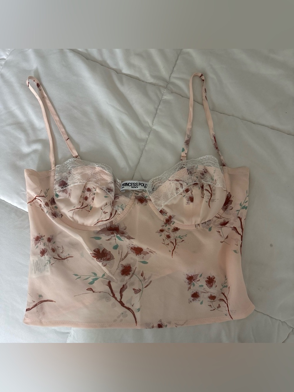 Princess Polly Pink Floral Lace-Trim Bralette Camisole